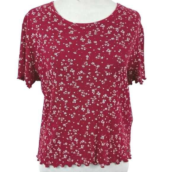 Hollister Tops - Hollister Ribbed Baby Tee Floral Y2K Fitted T Shirt Red Women L